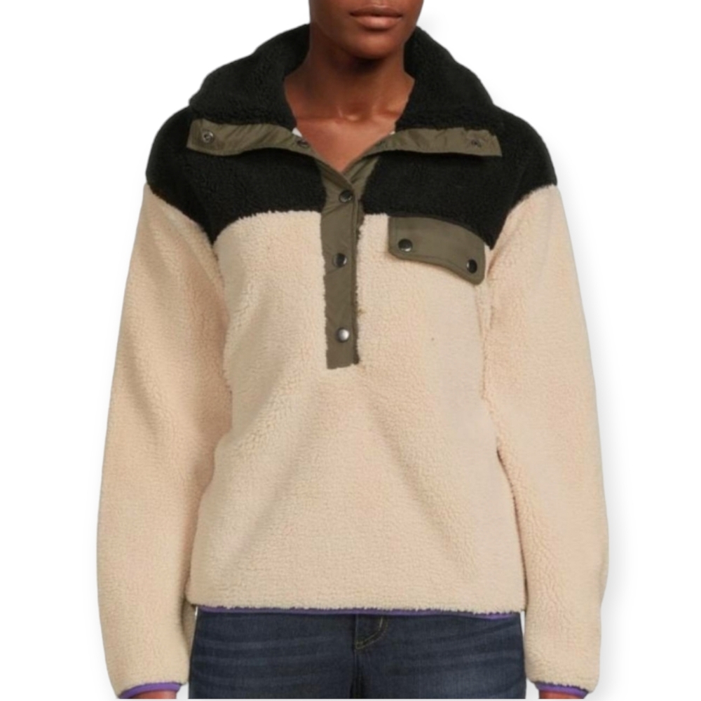 Rebecca Minkoff Tia Snap T Pullover  Sherpa- XXL - Colorblock NEW! STYLE H21445